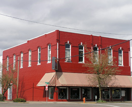 red building in downtown Corvallis, Oregon: photo by Sienna