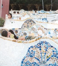 a tiled bench by Gaudi in the Parc Guell, Barcelona -- click for more